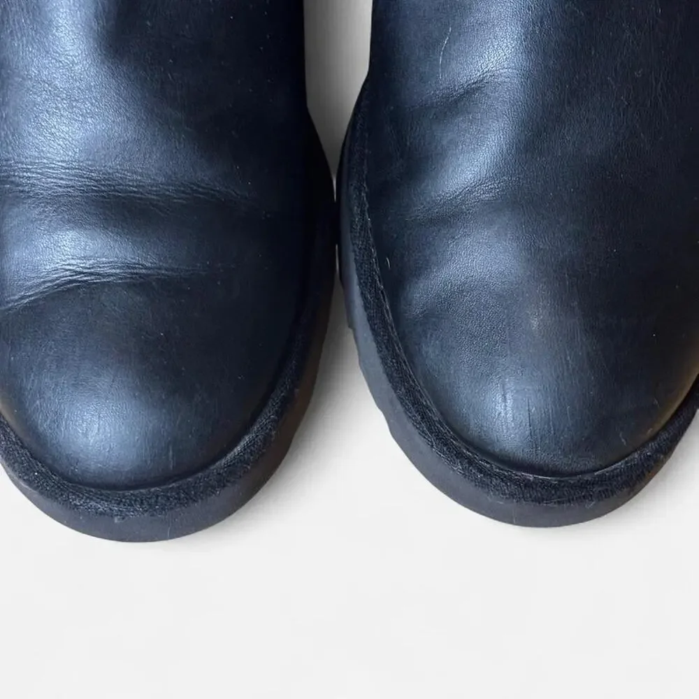 UGG Simmens Black Leather Waterproof Moto Winter Boots Women’s Size 8